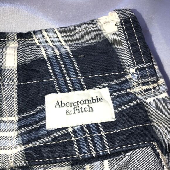 Abercrombie & Fitch Shorts Plaid Blue White Button Fly Mens Size 33 - Picture 5 of 12